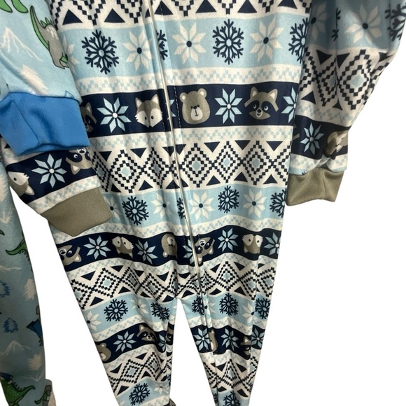 Mon Petit Toddler Two Blanket Sleepers Footies Dinosaur& Raccoon/Fox Pajamas - Picture 5 of 9